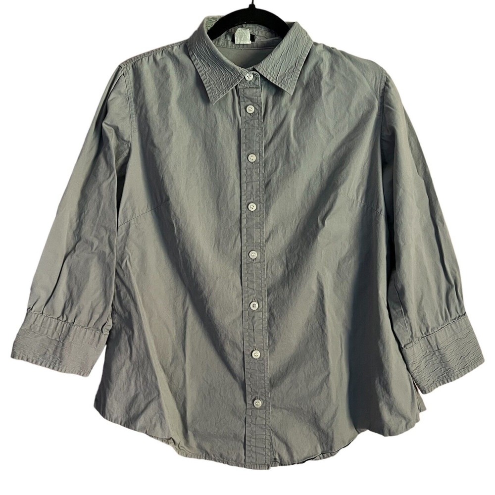 J Crew Womens Medium Solid Gray 3/4 Sleeve Button Up Shirt Textured Collar M